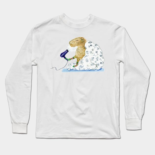 Capybara blow dryer Long Sleeve T-Shirt by argiropulo